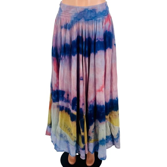 RARE Vintage Free People Hippie Tie Dye Gauzy Flowy Maxi Skirt Coastal Boho Y2K - Picture 3 of 16